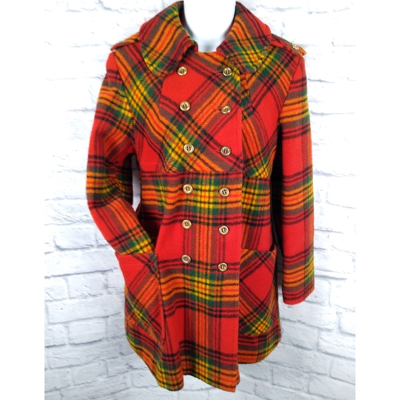 Swingles Jackets & Blazers - Vintage 70's Big Collar Plaid Wool Sailor Coat XL